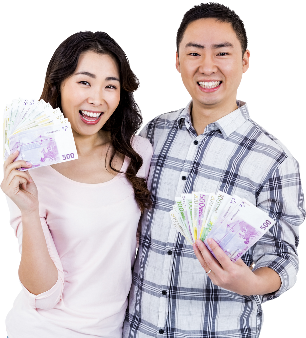 Transparent Cheerful Couple Holding Euro Banknotes Displaying Wealth and Happiness - Download Free Stock Images Pikwizard.com