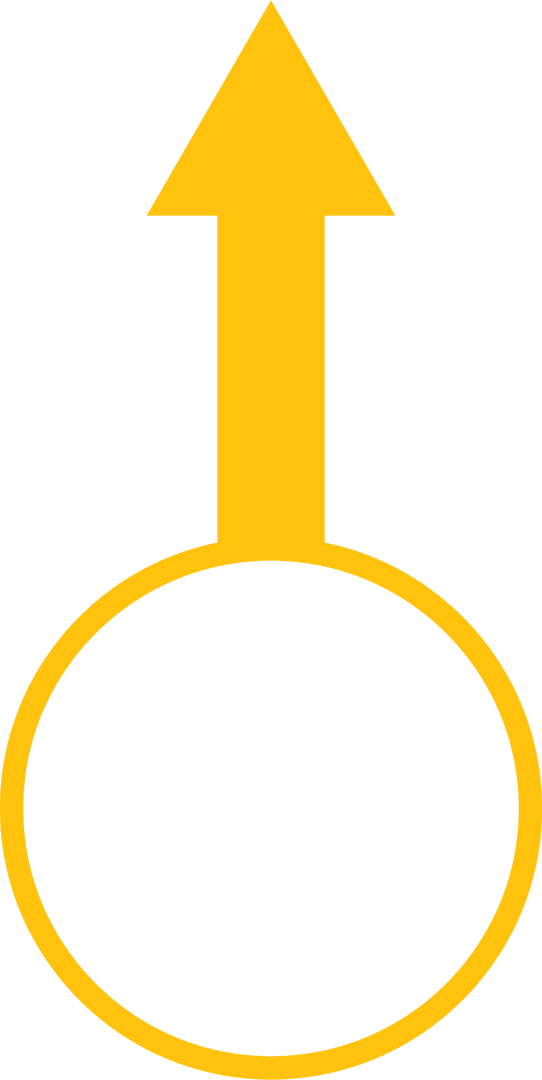 Yellow arrow with circle symbol on transparent background