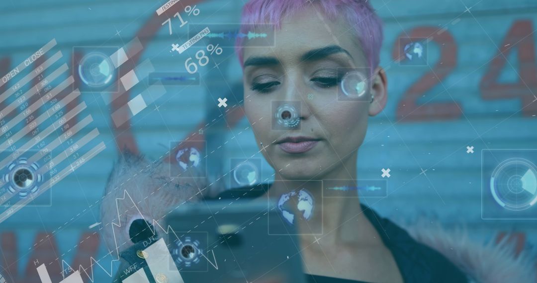 Woman with Futuristic Data Display Technology Concept