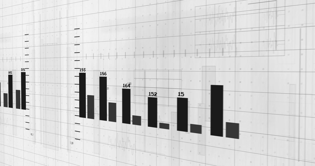 Digital Bar Graph With Data Overlay on White Background