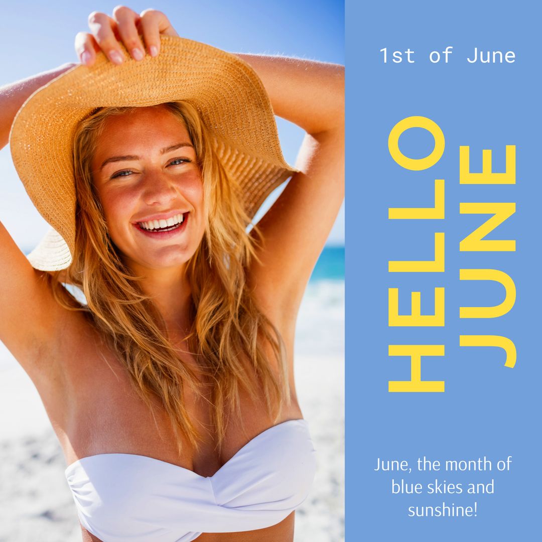 Cheerful Woman Enjoying Sunny Beach on Summer Day