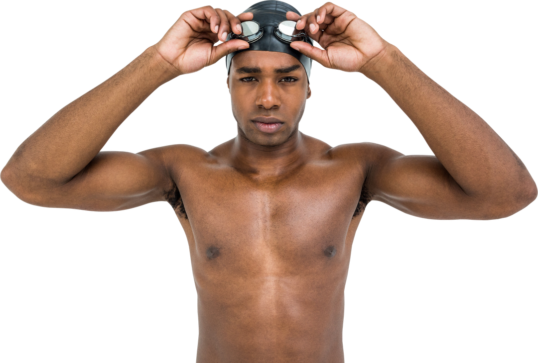 Male Swimmer Ready to Dive Holding Goggles Transparent Background - Download Free Stock Images Pikwizard.com