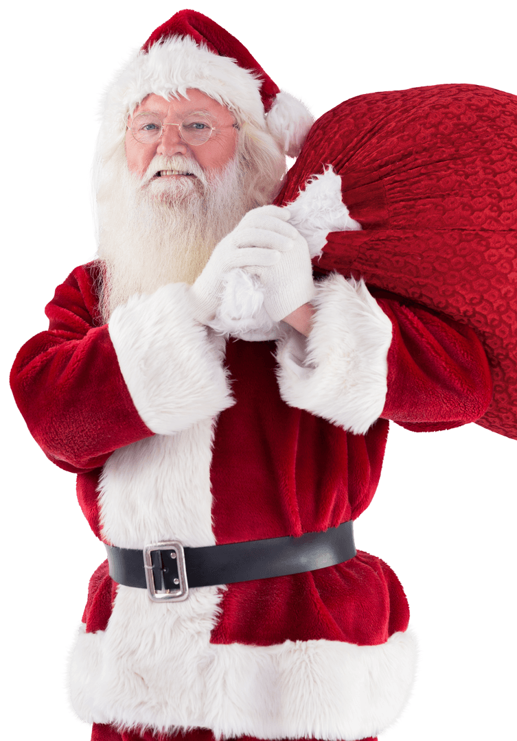 Santa Claus Carrying Gift Bag Isolated on Transparent Background