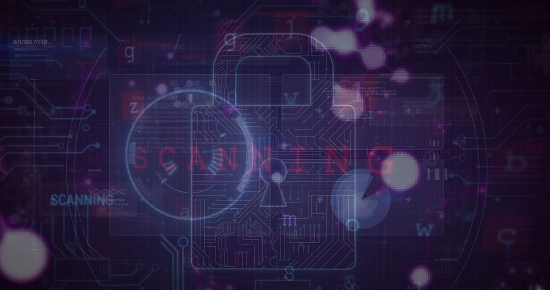 Digital Padlock and Data Encryption over Blue Tech Background