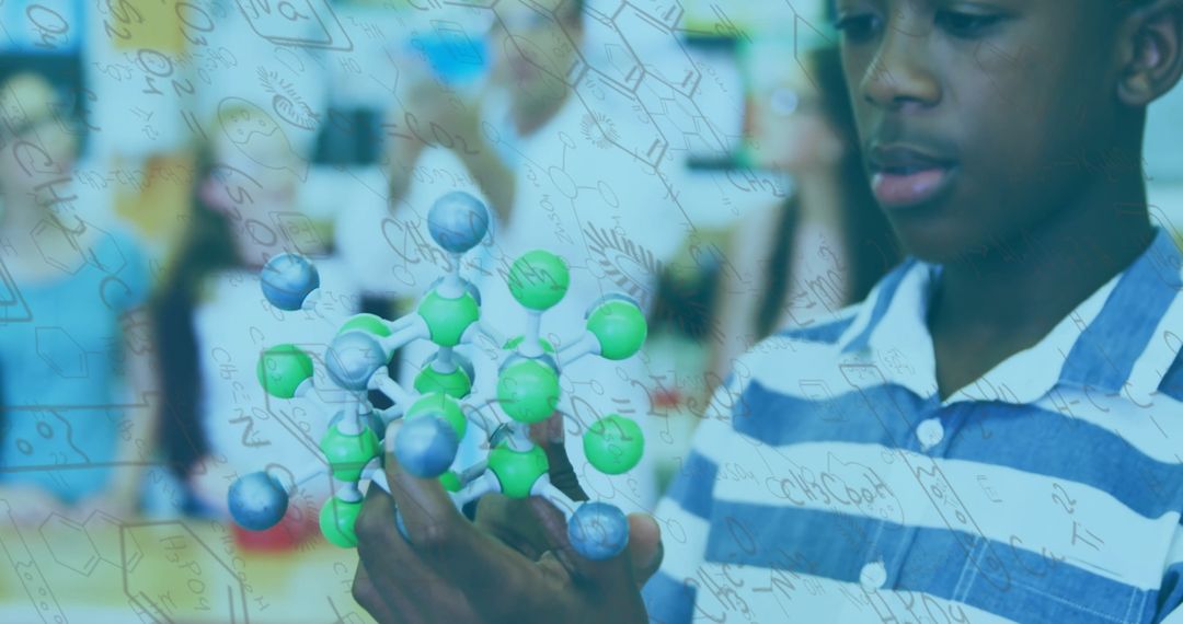 Child Learning Science Holding Molecular Model Educational Concept