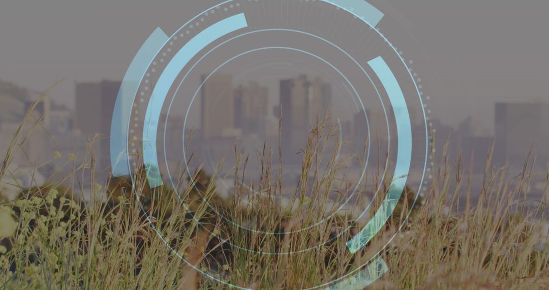 Digital Security Interface Scanning City Skyline