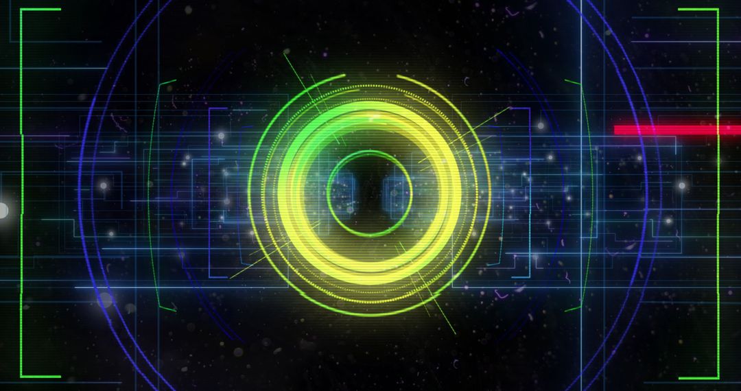 Futuristic Digital Interface with Scanning Scope and Light Trails