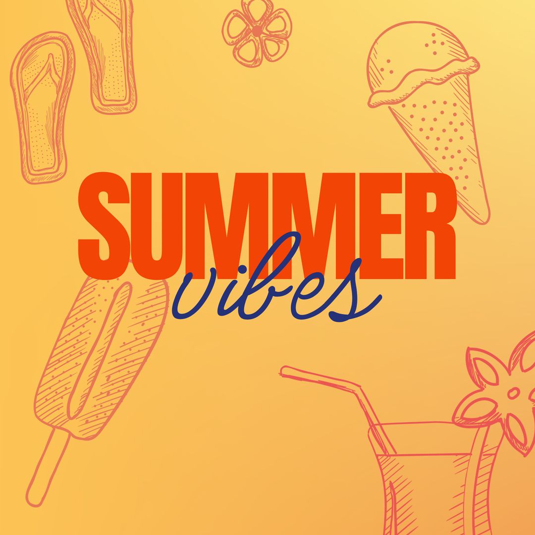 Summer Vibes Text with Ice Cream and Flip Flops Drawing