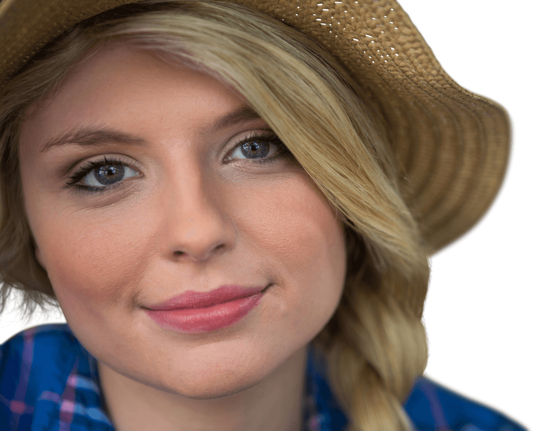 Smiling Caucasian Woman with Straw Hat Transparent Background