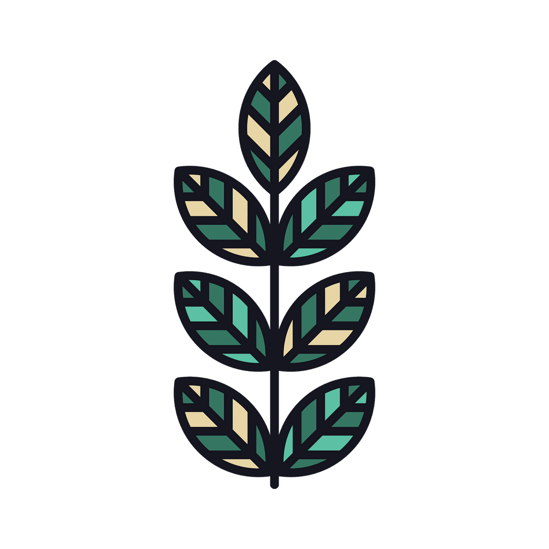 Colorful Leafy Twig Digital Illustration on Transparent Background