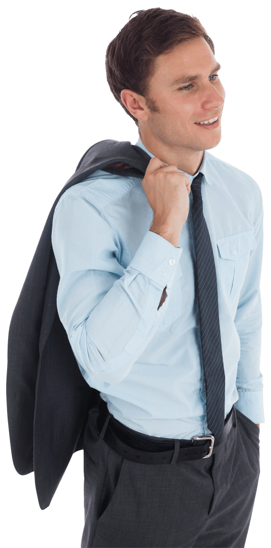 Smiling Businessman Holding Suit Jacket Transparent Background