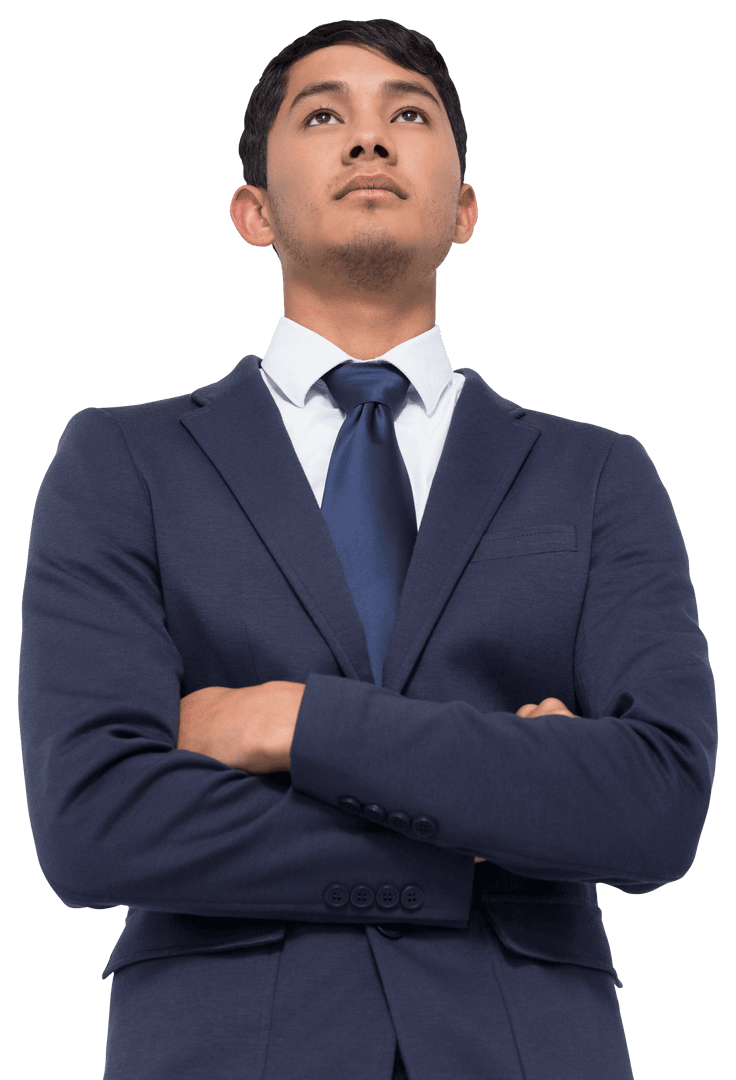 Confident Businessman in Suit with Arms Crossed on Transparent Background