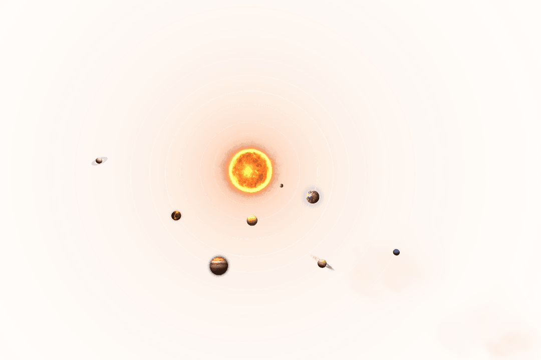 Transparent Solar System Model with Glowing Sun and Planets