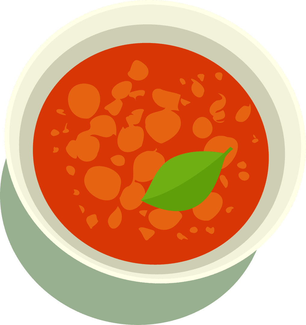 Stylized Red Soup Top View with Leaf on Transparent Background