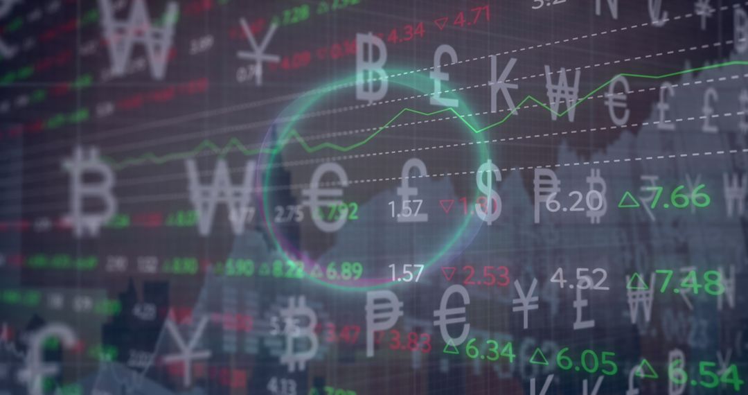 Digital Currency Symbols Over Financial Trading Display
