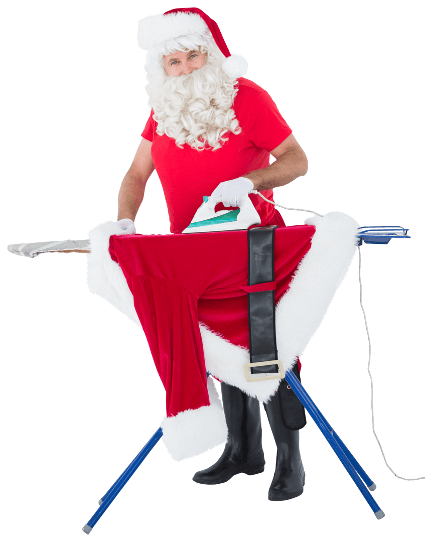 Santa Claus Ironing Suit on Transparent Background
