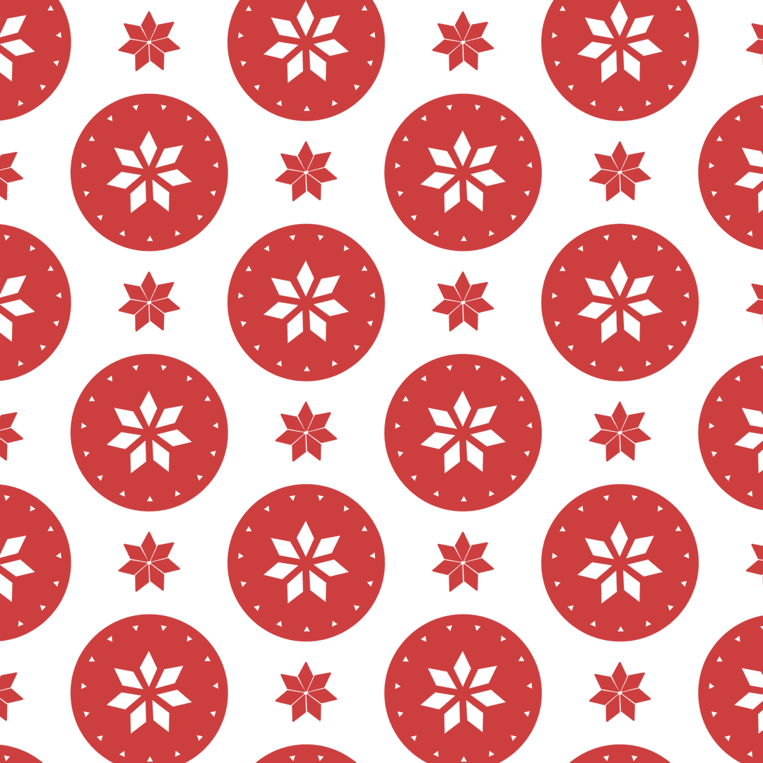 Seamless Candy Red Floral Circular Pattern on Transparent Background