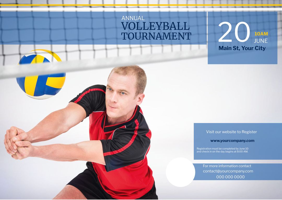 Dynamic Volleyball Tournament Promotional Template with Action Shot