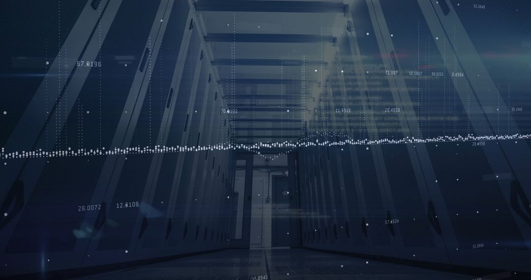 Futuristic Data Center Corridor with Floating Data Points