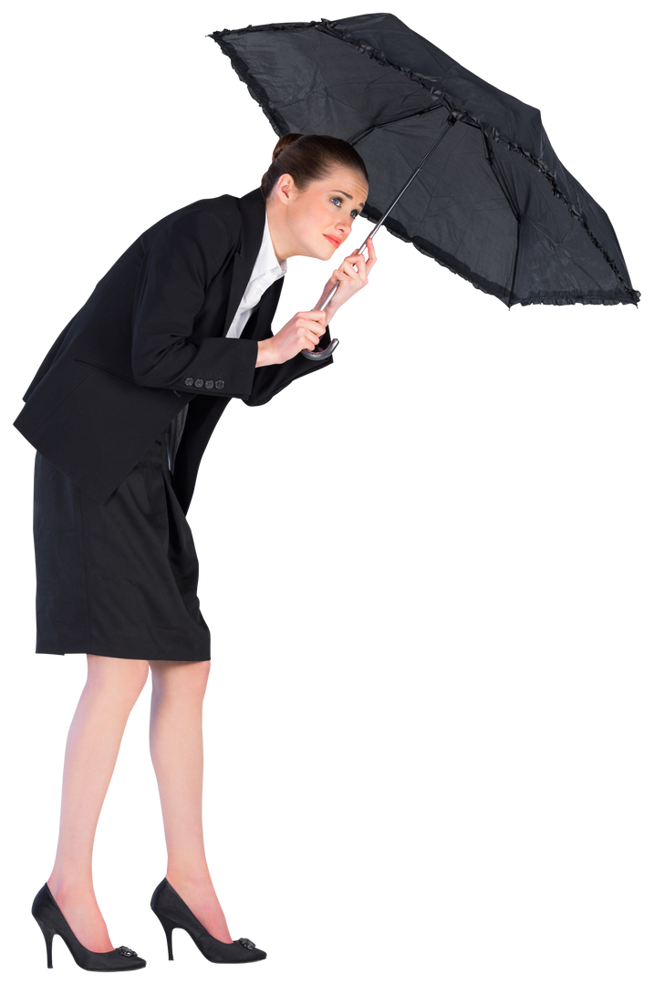 Transparent Businesswoman Holding Black Umbrella in Heels - Download Free Stock Images Pikwizard.com