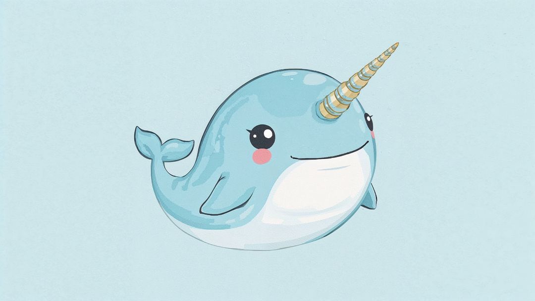 Adorable Narwhal Gliding with Golden Spiral Tusk