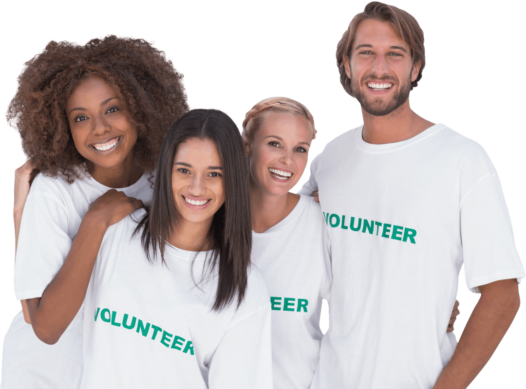 Transparent Image of Smiling Diverse Volunteers Team in Matching Shirts