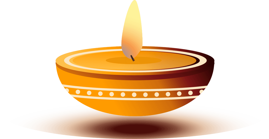 Festive Decorative Clay Oil Lamp with Glowing Flame Transparent Background