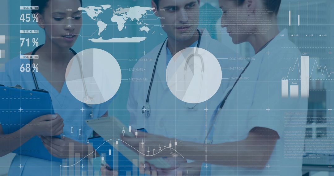 Healthcare Team Analyzing Data with Digital Interface in Hospital Environment