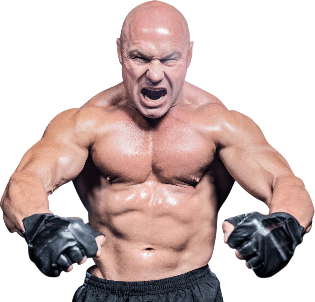 Transparent Angry Fighter Flexing Muscles and Shouting