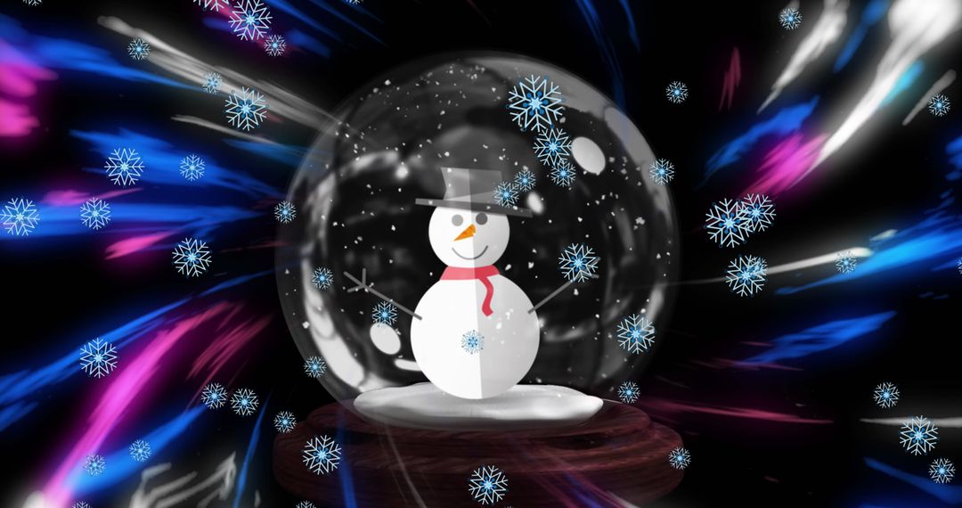 Festive Snowman in Snow Globe with Digital Light Effects Celebrating Christmas