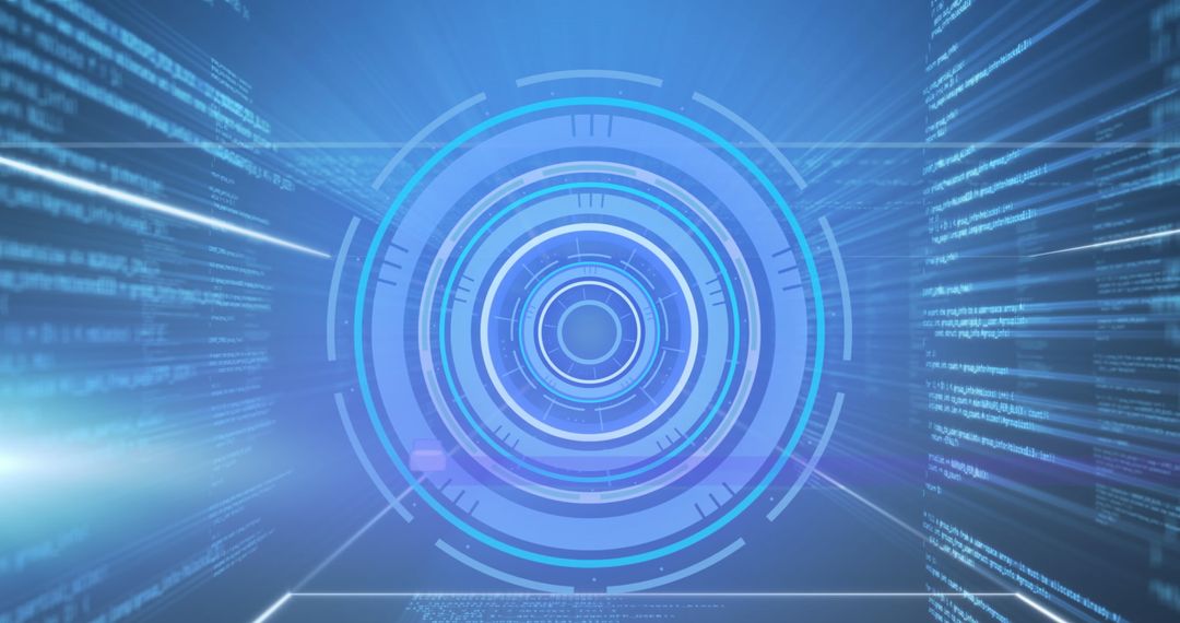 Digital Data Processing with Futuristic Interface on Blue Background