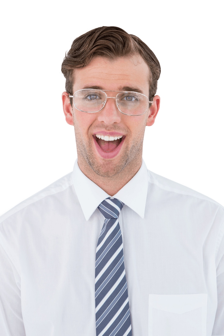 Transparent Happy Businessman Wearing Glasses Smiling Broadly