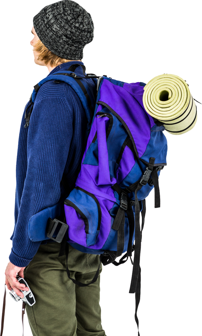 Side View of Transparent Background Backpacker Hipster Holding Camera - Download Free Stock Images Pikwizard.com