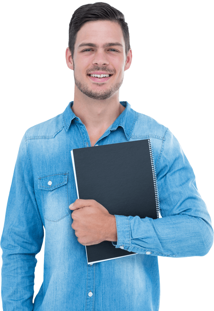 Smiling Man Holding Notebook Transparent Background