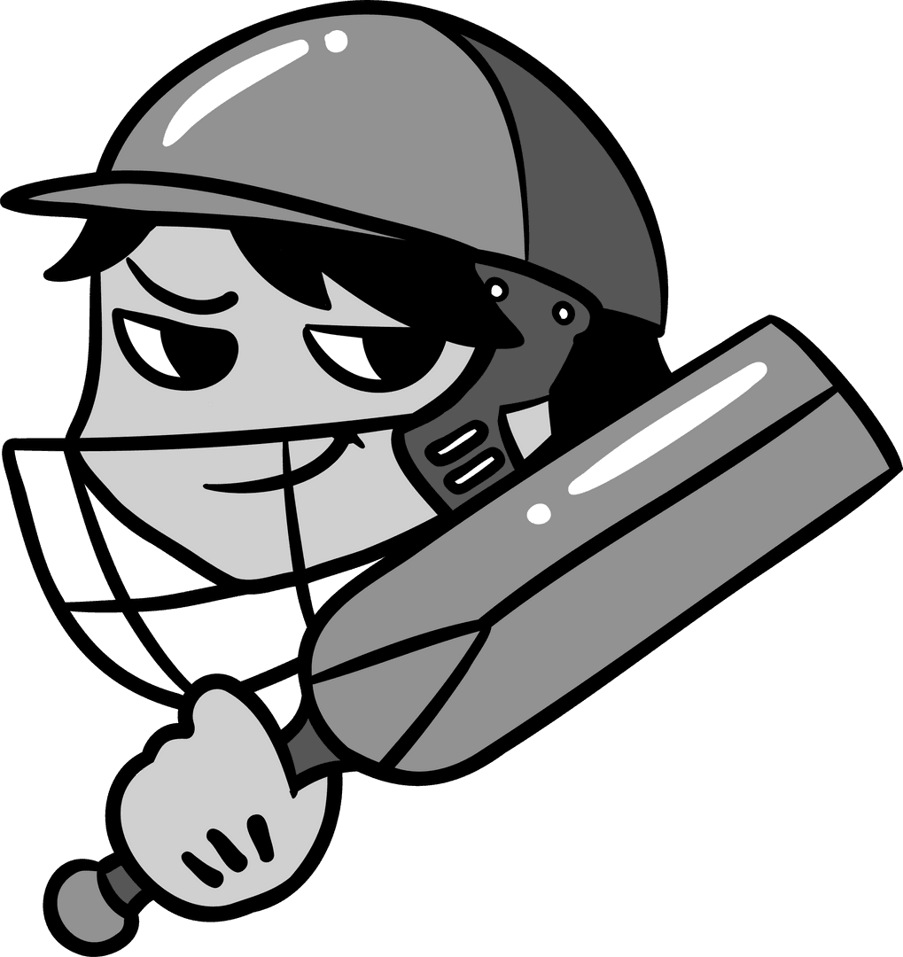Cartoon Cricket Batter Preparing to Swing on Transparent Background