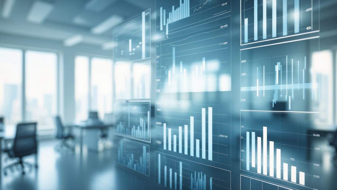 Futuristic Workspace with Digital Analytics Display Panels