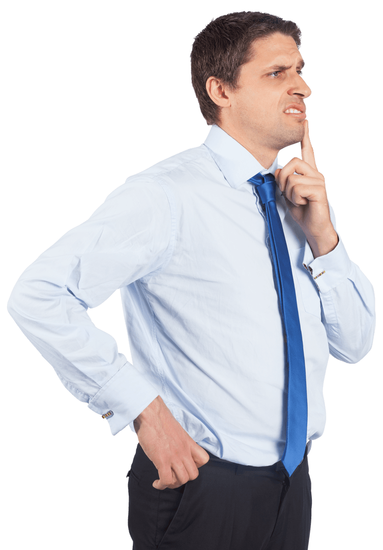 Transparent Businessman Pondering with Finger on Chin