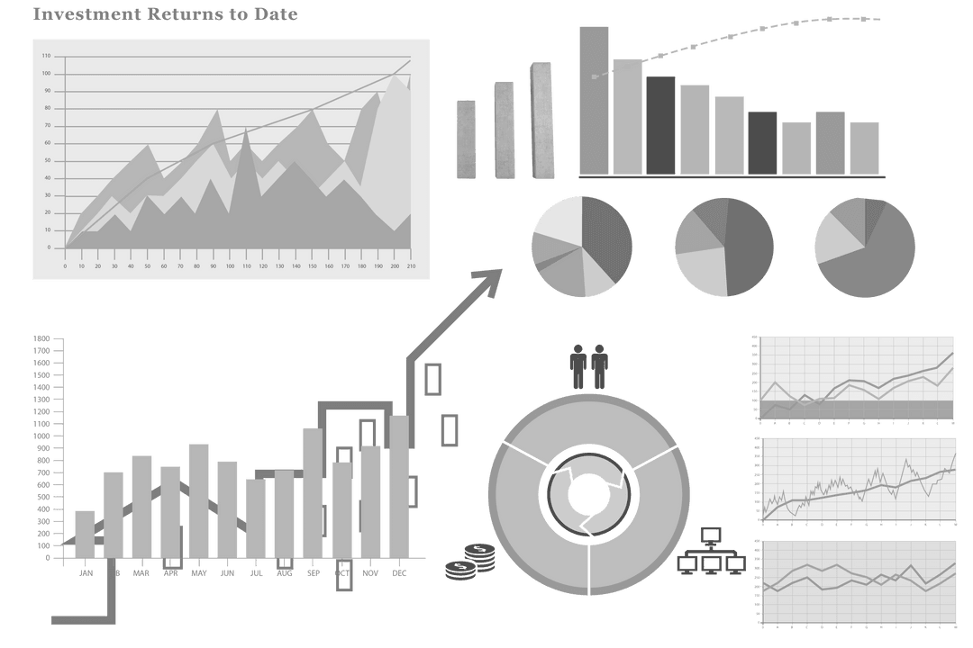 Transparent Business Diagrams and Charts in Grayscale