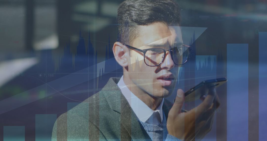 Businessman Checking Financial Data on Smartphone Double Exposure - Free Images, Stock Photos and Pictures on Pikwizard.com