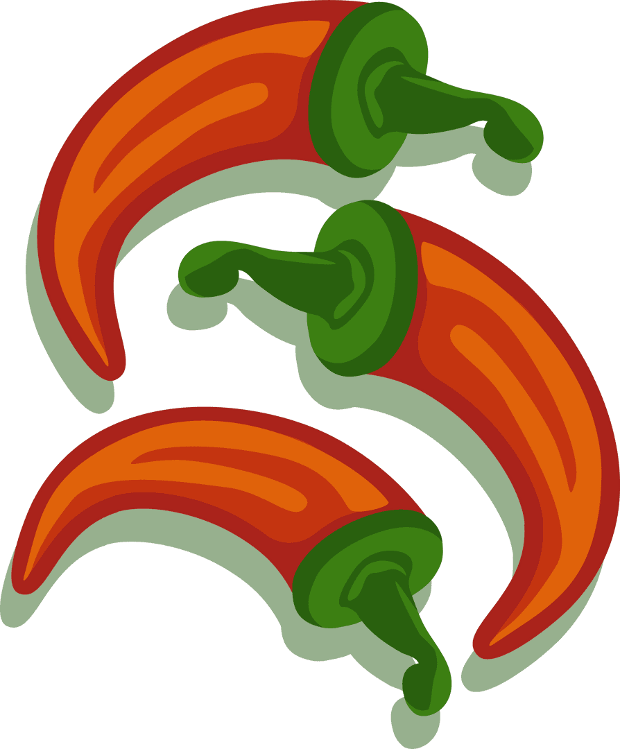 Transparent Vector Illustration of Red Chili Peppers with Green Stems