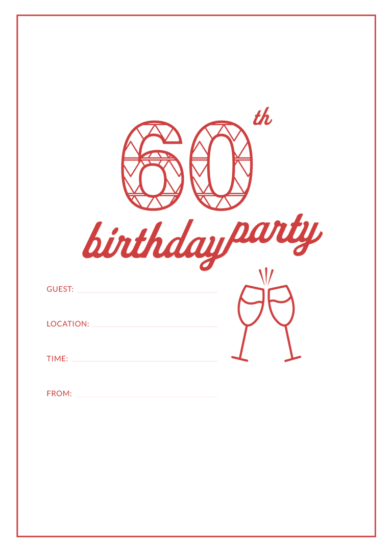60th Birthday Party Invitation Transparent Red Design
