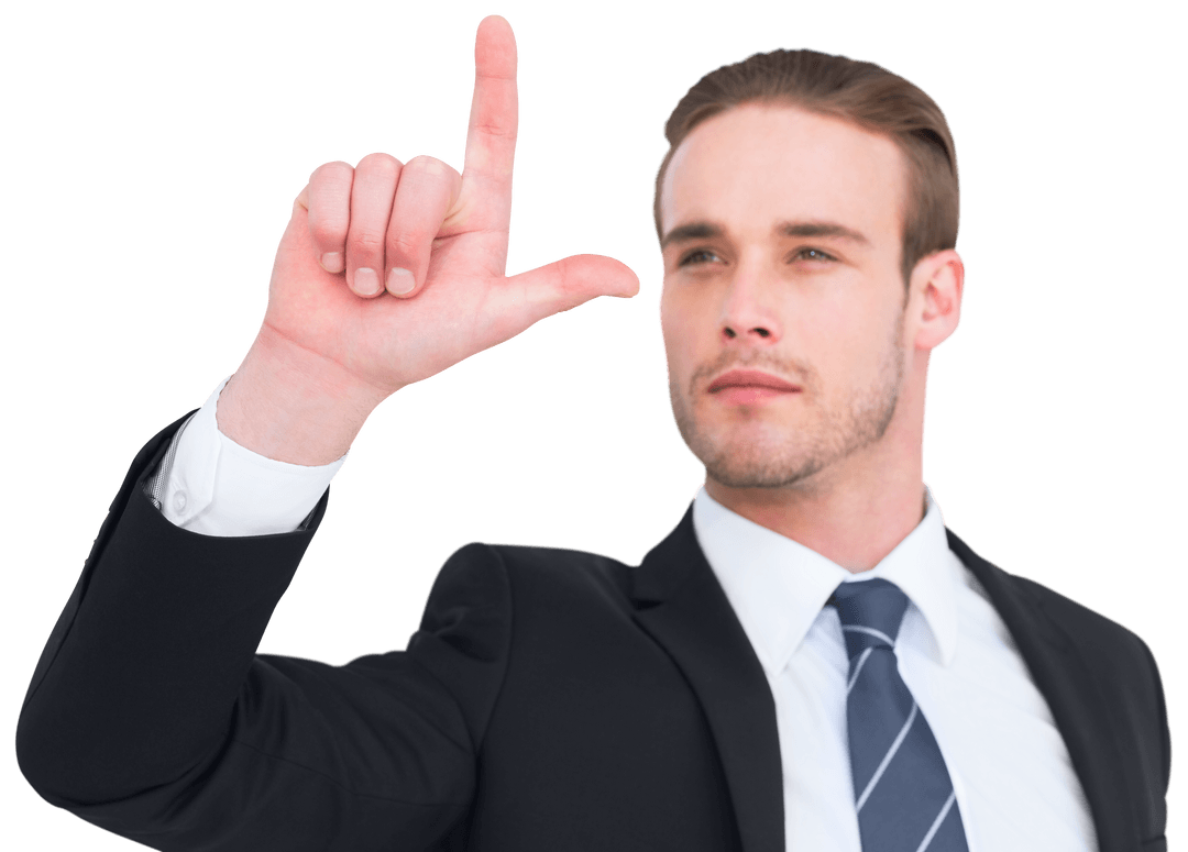 Businessman Pointing Up Transparent Gradient Background Winning Success