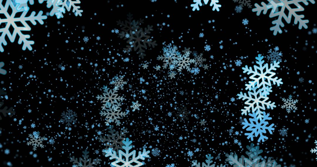 Stylized Snowflakes Floating on Black Winter Backdrop