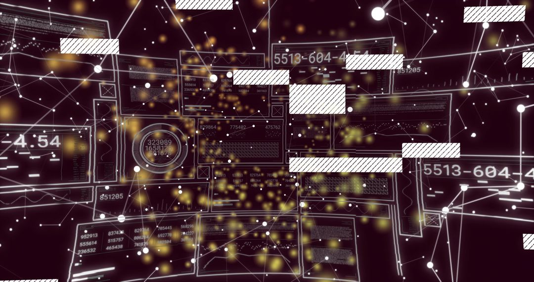 Floating Holographic Data Dashboard Displaying 3D Network Nodes and Glowing Particles