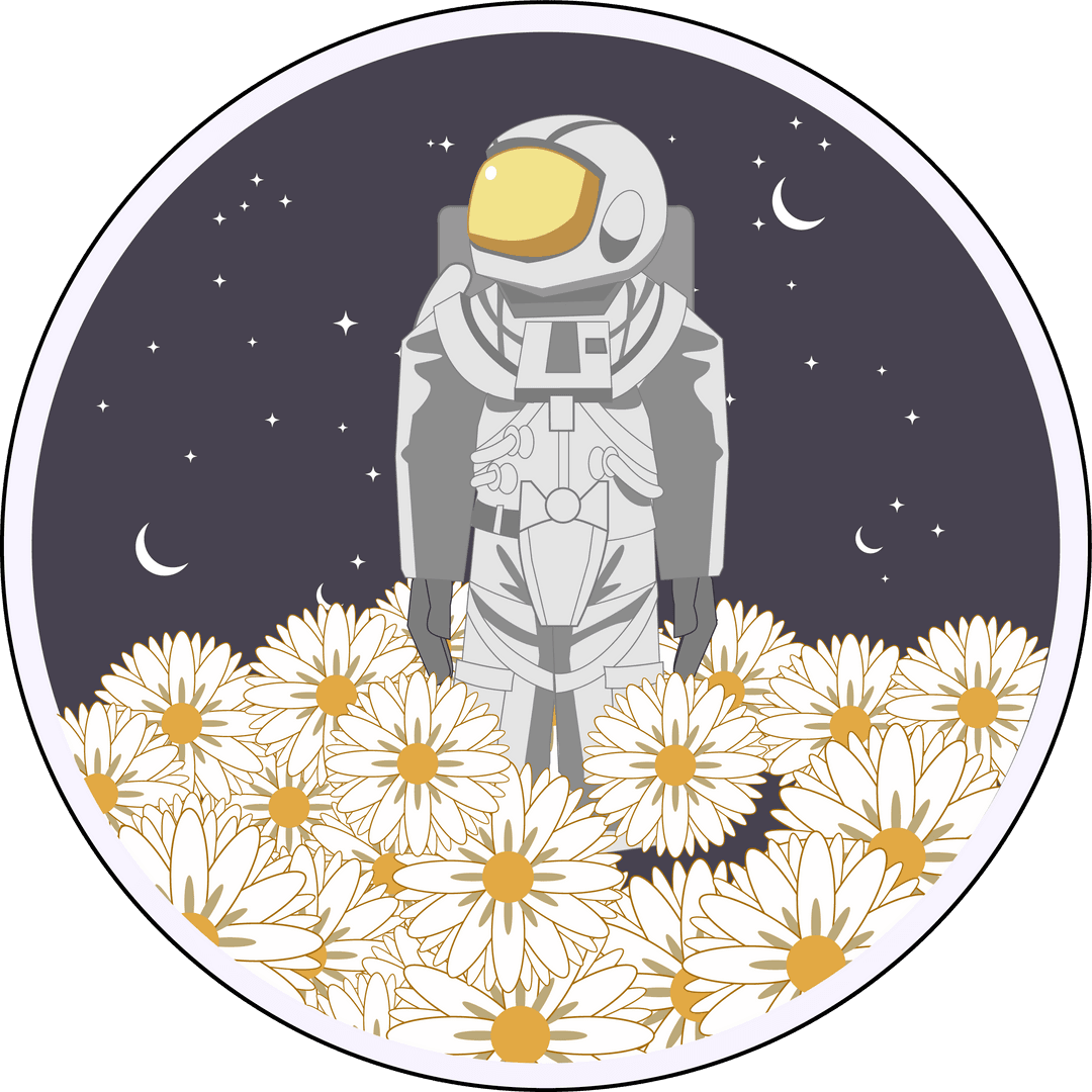 Astronaut Wandering Amid Starry Daisy Patch Transparent