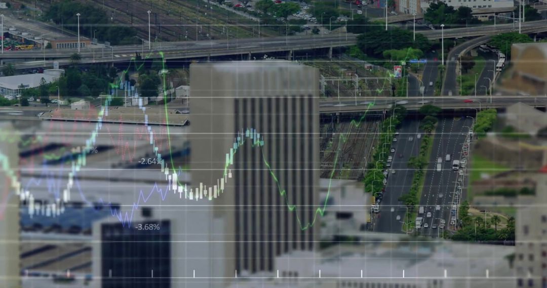 Financial Data Overlay Over Urban Skyline