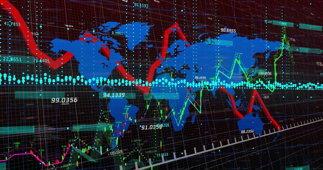 Futuristic Global Data Analytics with Blue World Map Overlay