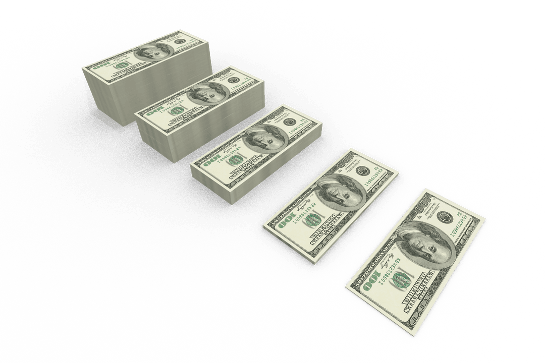 Transparent Background with USA Dollar Banknotes in Stacks