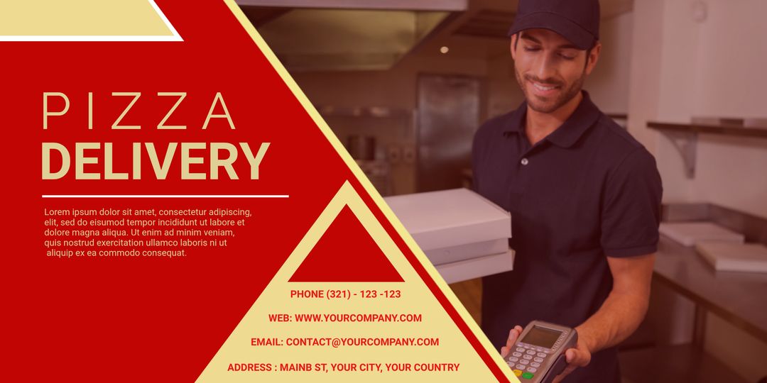 Smiling Delivery Person Promotes Convenient Food Service with Payment Device