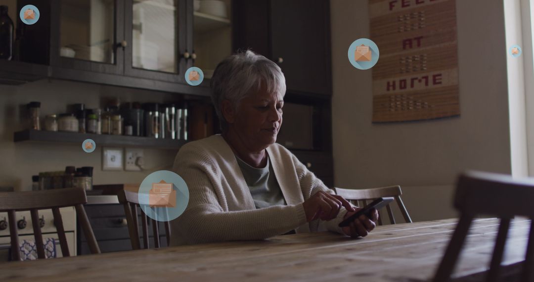 Senior Woman Using Smartphone with Digital Messaging Concept